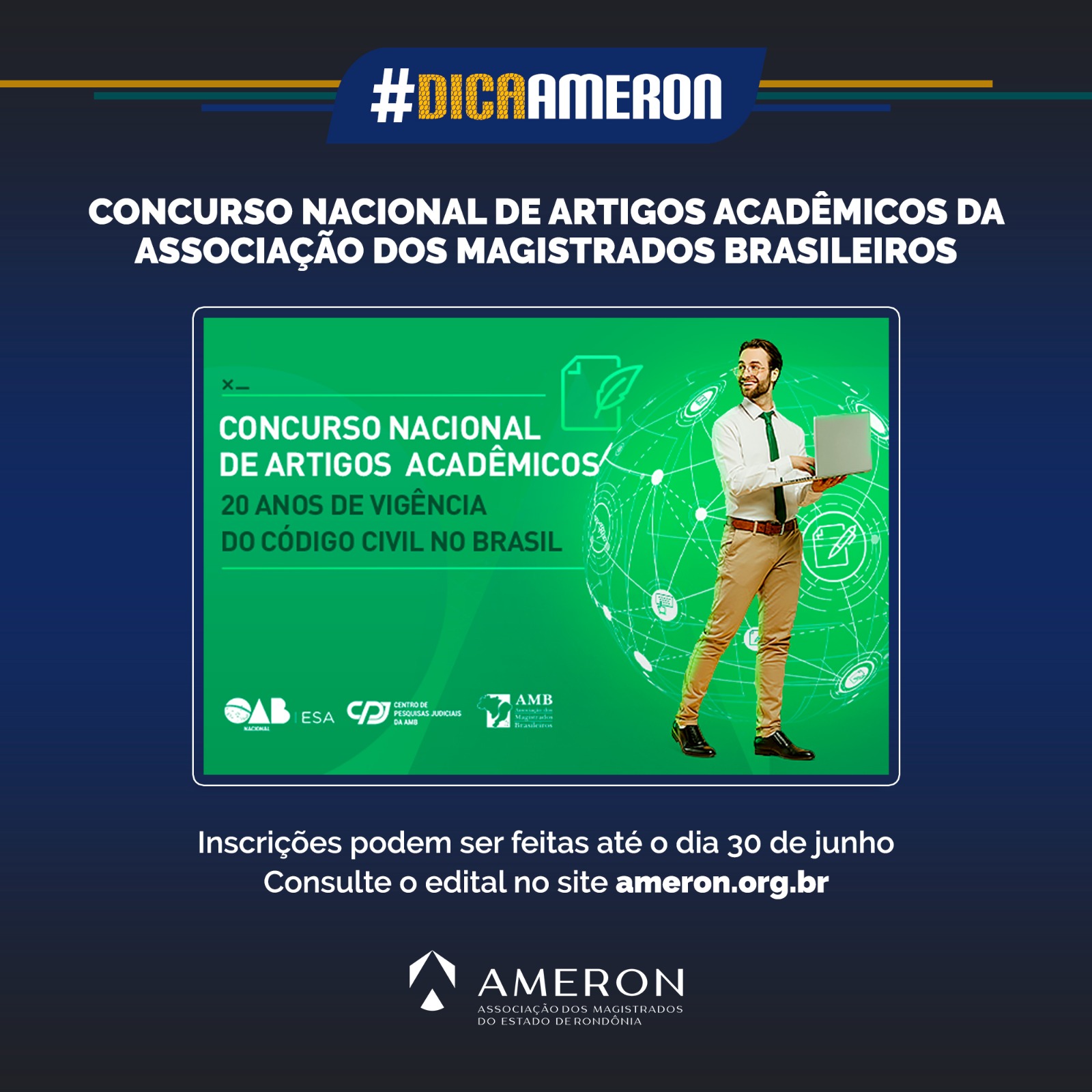 Leia mais sobre o artigo AMB realiza concurso que premiará artigos inéditos sobre os 20 anos do Código Civil brasileiro